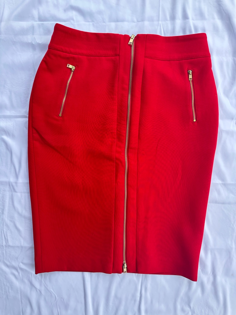 Ann Taylor Red Pencil Skirt with Gold Zippers